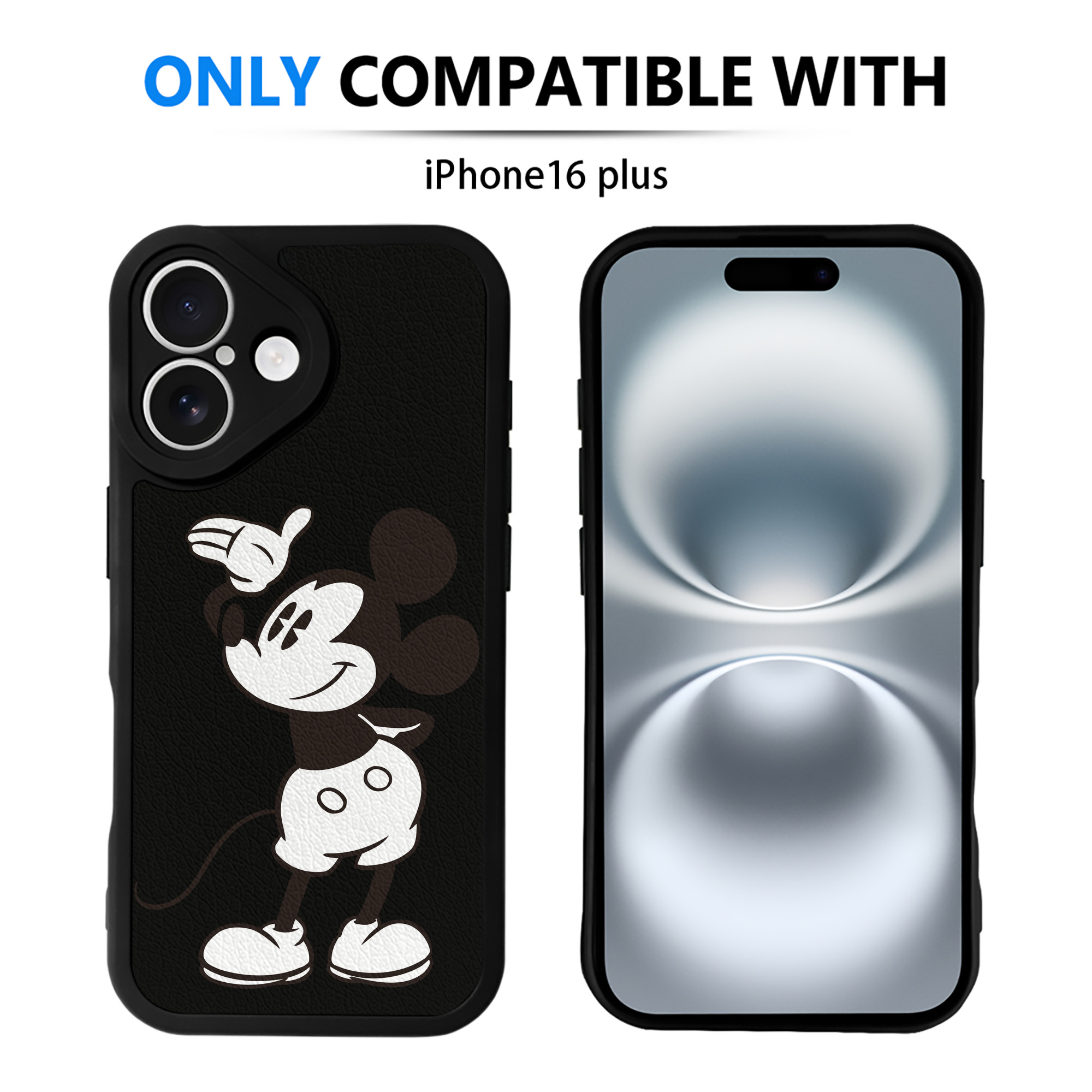 （画像用） ミッキーマウス Mickey Mouse 【iPhone 16シリーズ対応】シリコンスマホケース（レザー調） 材質：シリコン